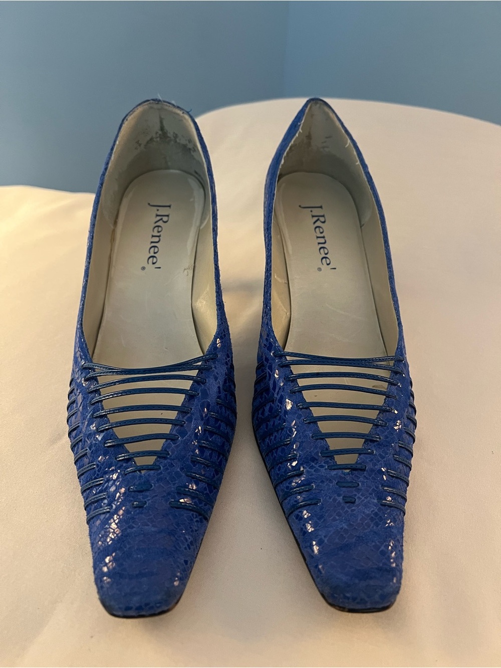 J.Renee Royal Blue Pointed Toe Woven-Detail Flats